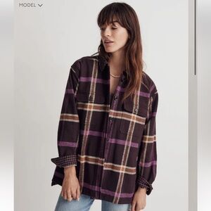 Madewell oversized rigby shirt-jacket in plaid maroon color